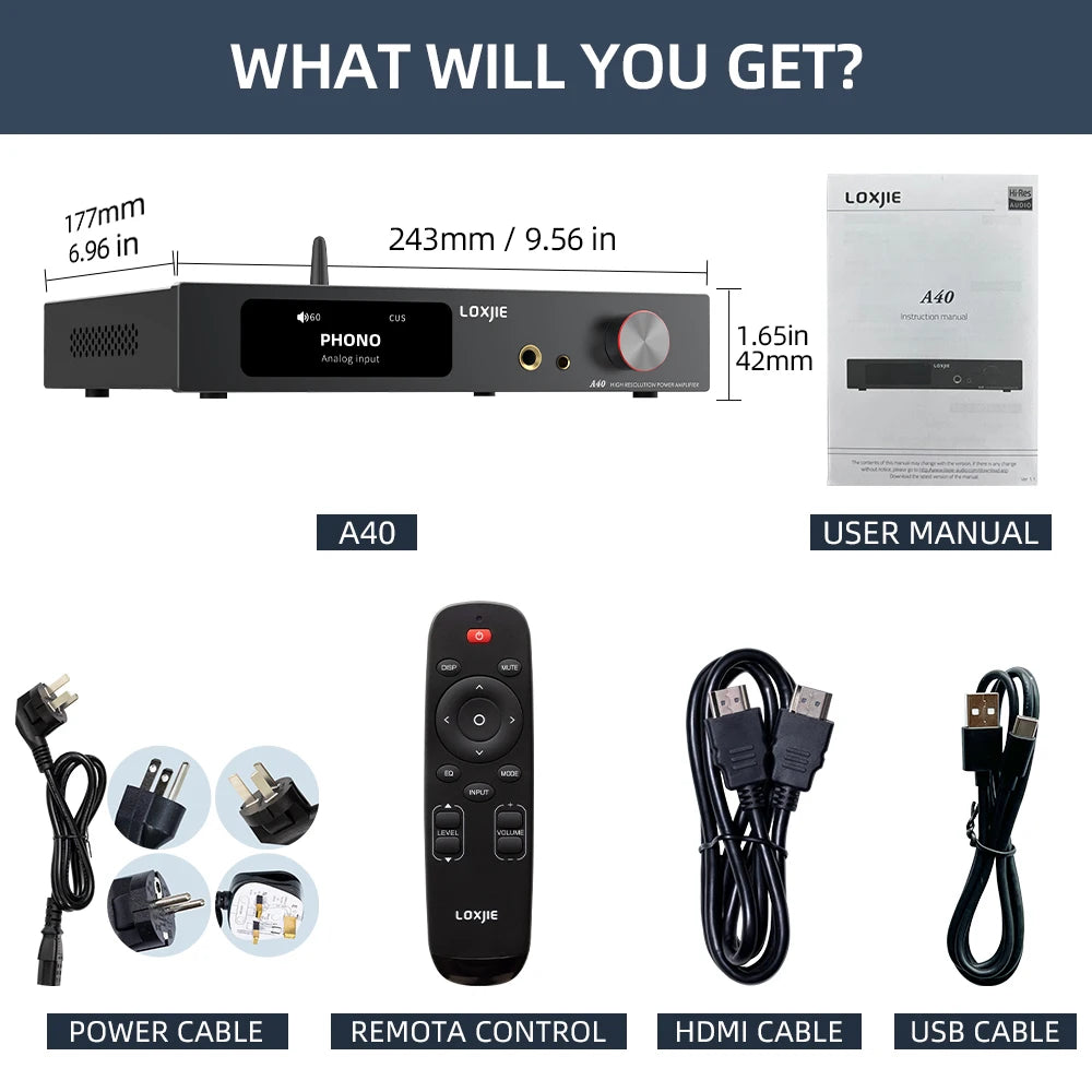 LOXJIE A40 MQA-CD 165W*2 Power Amplifier with HDMI(ARC) phone in