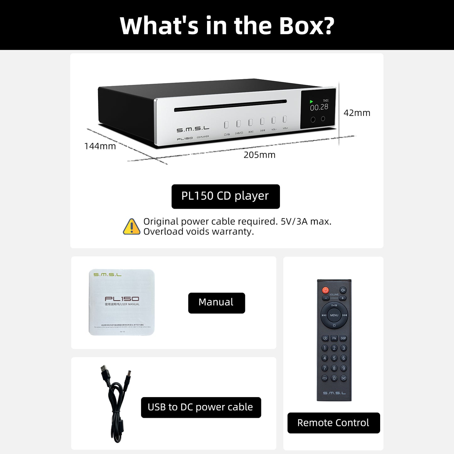 SMSL PL150 Audiophile CD Player CS43198 with Headphone Jack
