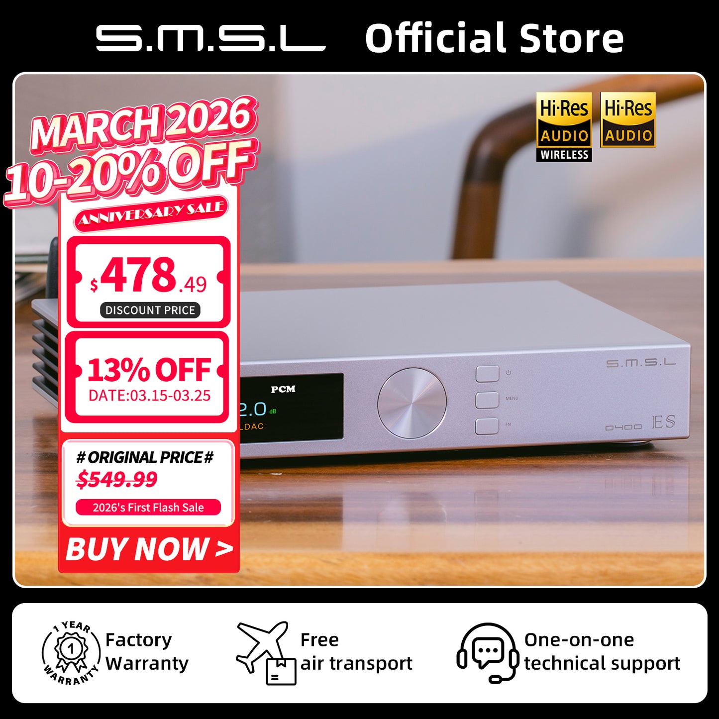 SMSL D400ES Audio DAC MQA MQA-CD Hires ES9039MSPRO
