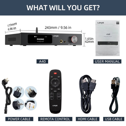 LOXJIE A40 MQA-CD 165W*2 Power Amplifier with HDMI(ARC) phone in