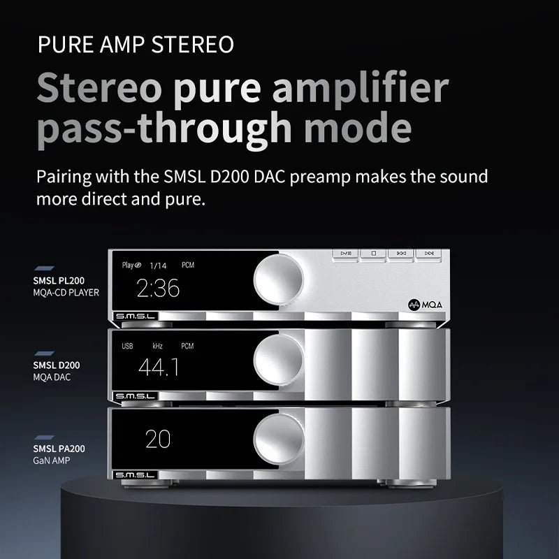 [Slight Cosmetic Damage offer]SMSL PA200 Gallium Nitride Power Amplifier XLR Mono Input Mode Stereo Pure Amplifier (Copy)