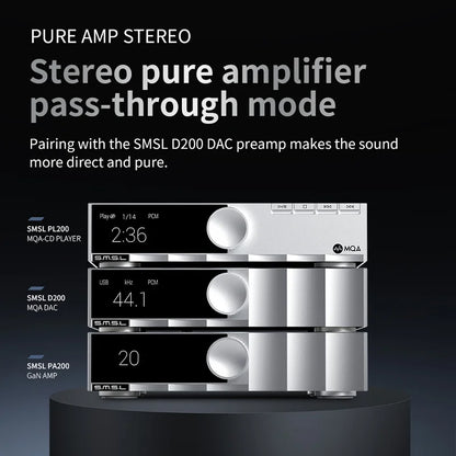 [Slight Cosmetic Damage offer]SMSL PA200 Gallium Nitride Power Amplifier XLR Mono Input Mode Stereo Pure Amplifier (Copy)