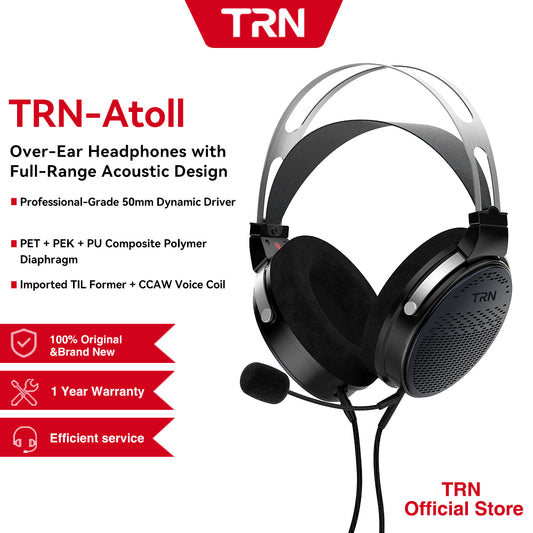 TRN Atoll HIFI Wired Over-Ear Headphone Dynamic Driver 3.5mm Cable