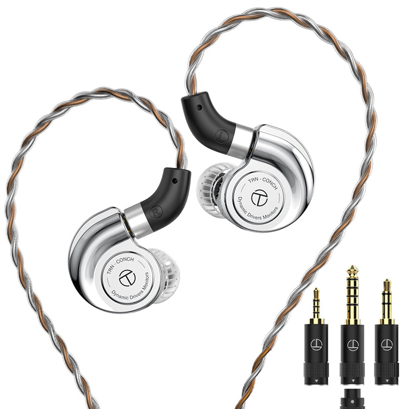 TRN Conch Wired Earphones with Mic 10mm Dual Driver HiFi in-Ear Monitors | Detachable Cable & 3 Interchangeable Nozzles