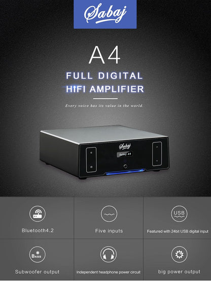 Sabaj A4 HIFI Audio Stereo Bluetooth Digital Amplifier 80Wx2 - Hifi-express